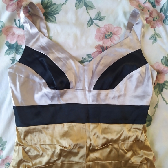 Gold Colorblock Bodycon Bandage Cocktail Y2K Dress - Picture 2 of 6